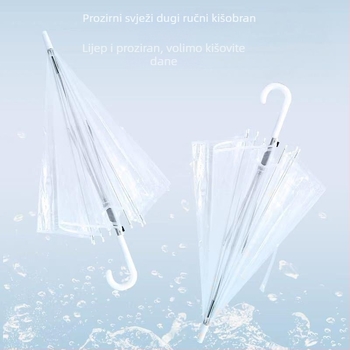 Prozirni kišobran s dugim drškom, automatsko otvaranje, PVC platno, 8 metalnih rebara, moguć tisak logotipa