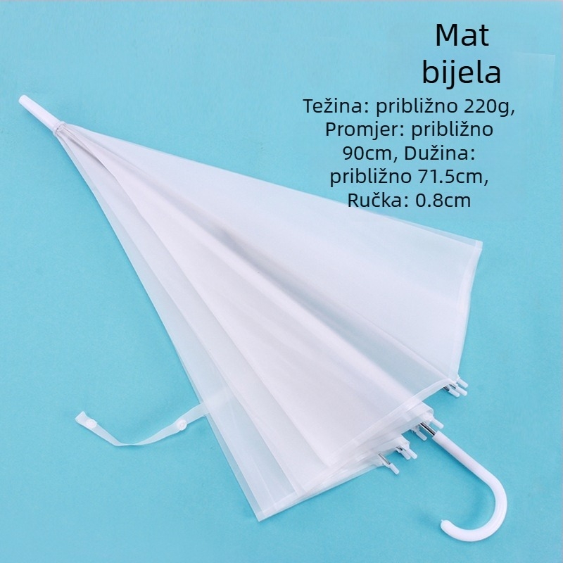 Prozirni kišobran s dugim drškom, automatsko otvaranje, PVC platno, 8 metalnih rebara, moguć tisak logotipa