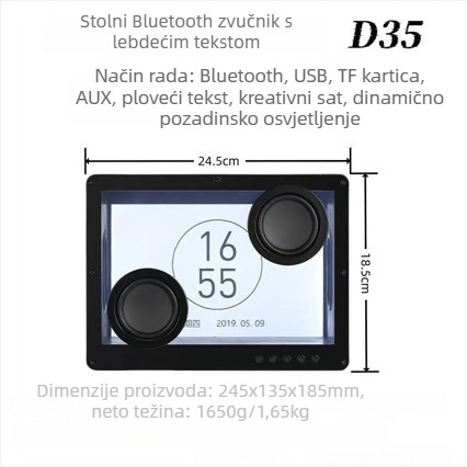Bluetooth zvučnik s prikazom tekstova, ugrađena baterija 4000-6000mAh, 20W, BT 5.3, 100Hz-20kHz, SNR ≥85dB