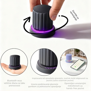 Mini prijenosni Bluetooth zvučnik s IPX5 vodootpornošću, izlazna snaga 3W, Bluetooth 5.3, frekvencijski raspon 100 Hz–20 kHz, domet 10 m