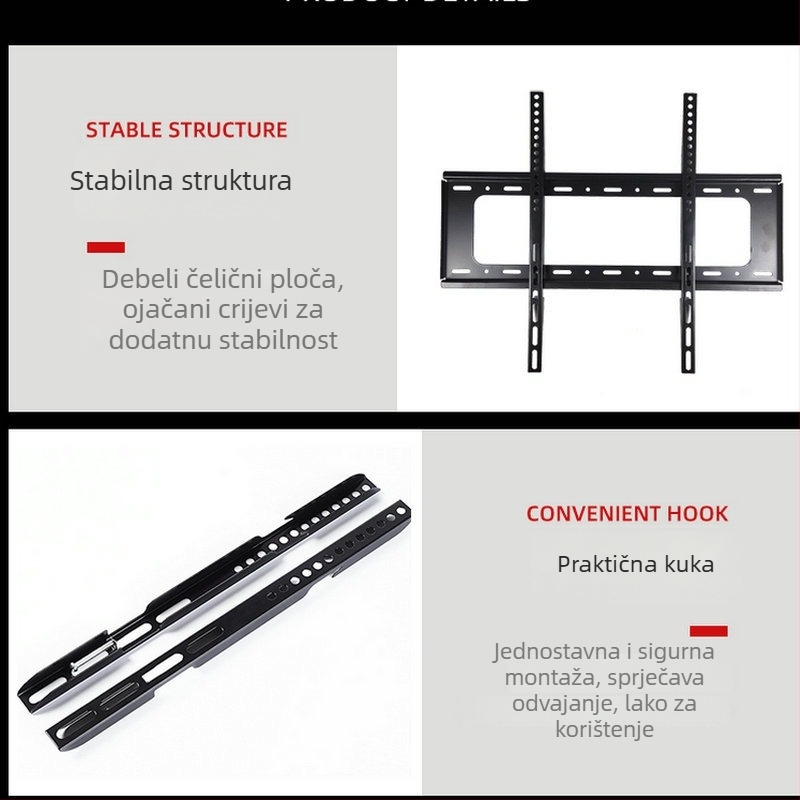 Zidni držač za LCD TV, dvije razine, nosivost iznad 15 kg, materijal željezo, VESA 200×200 / 400×400 / 600×400