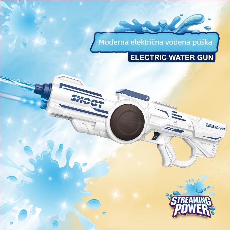 Električna vodena puška za djecu, visokotlačni sprej, veliki kapacitet, plastično kućište, ljetna vanjska igra za uzrast 7–14 godina.