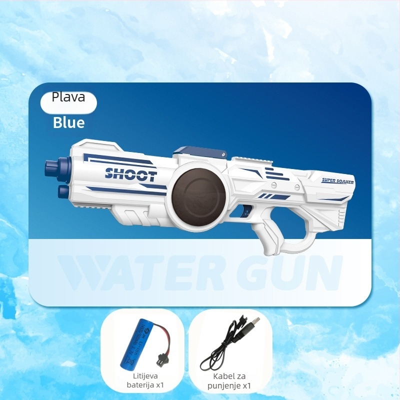 Električna vodena puška za djecu, visokotlačni sprej, veliki kapacitet, plastično kućište, ljetna vanjska igra za uzrast 7–14 godina.