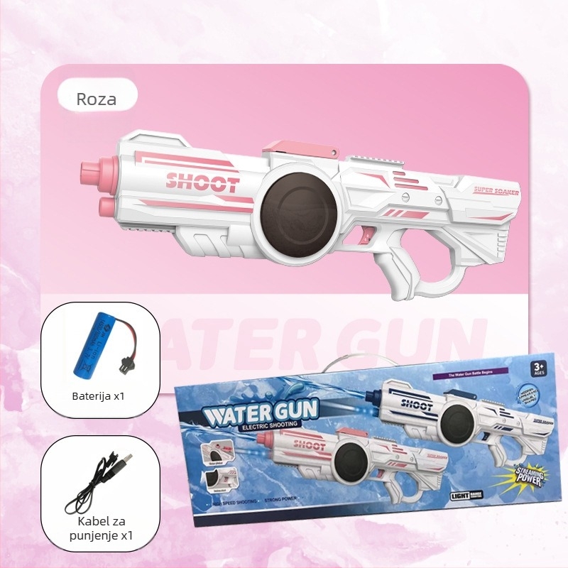 Električna vodena puška za djecu, visokotlačni sprej, veliki kapacitet, plastično kućište, ljetna vanjska igra za uzrast 7–14 godina.