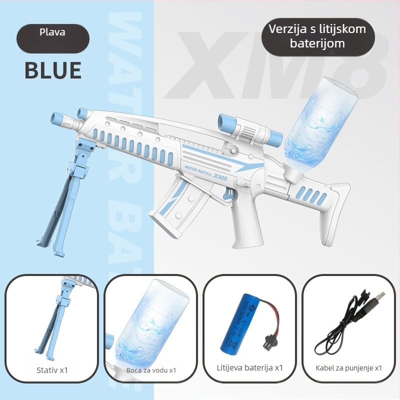Električna vodena puška za djecu, visokotlačni sprej, veliki kapacitet, plastično kućište, ljetna vanjska igra za uzrast 7–14 godina.