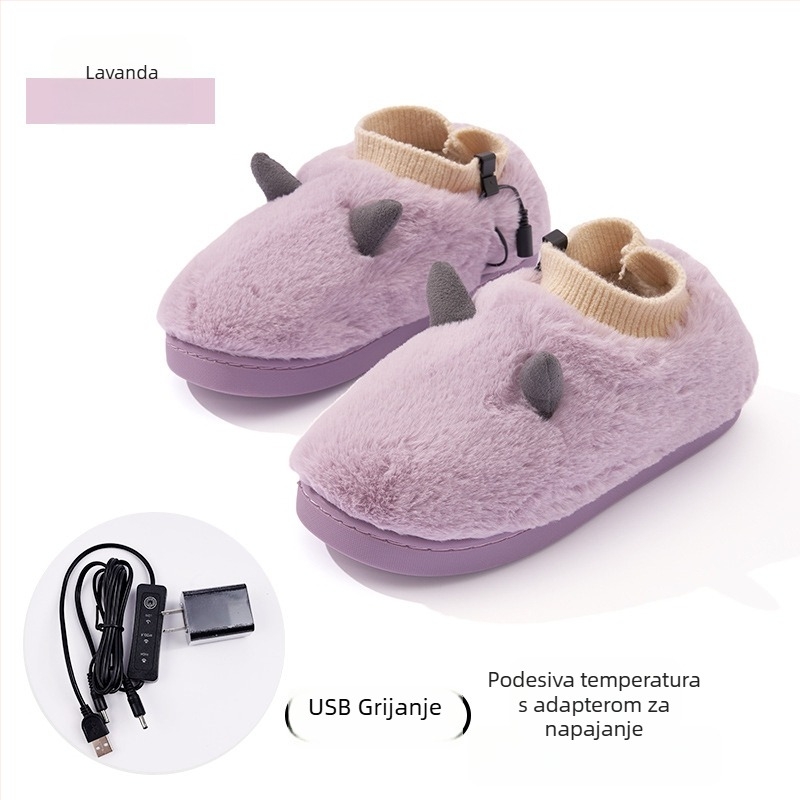 Unisex USB grijane papuče za kućnu upotrebu, s prilagodljivom temperaturom i odvojivom perivom uloškom