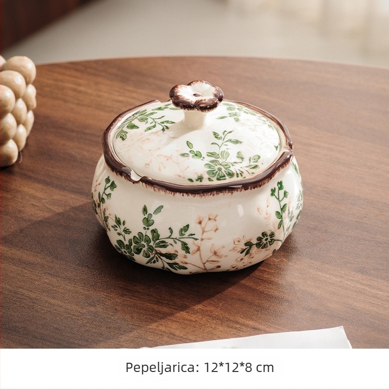 Keramički pepeljara s poklopcem, velik kapacitet, protiv prskanja, vrhunska dekoracija za dom i ured