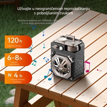 Prenosni Bluetooth zvučnik za vanjske aktivnosti u dizajnu oklopa, IPX5 vodootporan, 5W snaga, Bluetooth 5.3, domet 10 m, ugrađena baterija 2000–4000mAh