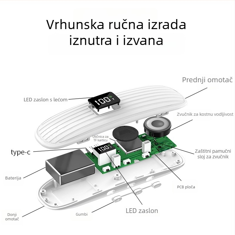 Slušalice za spavanje pomoću koštane vodljivosti, Bluetooth 5.3, frekvencijski odziv 100 Hz–20 kHz, ugrađena baterija 300–500 mAh, domet 10 m