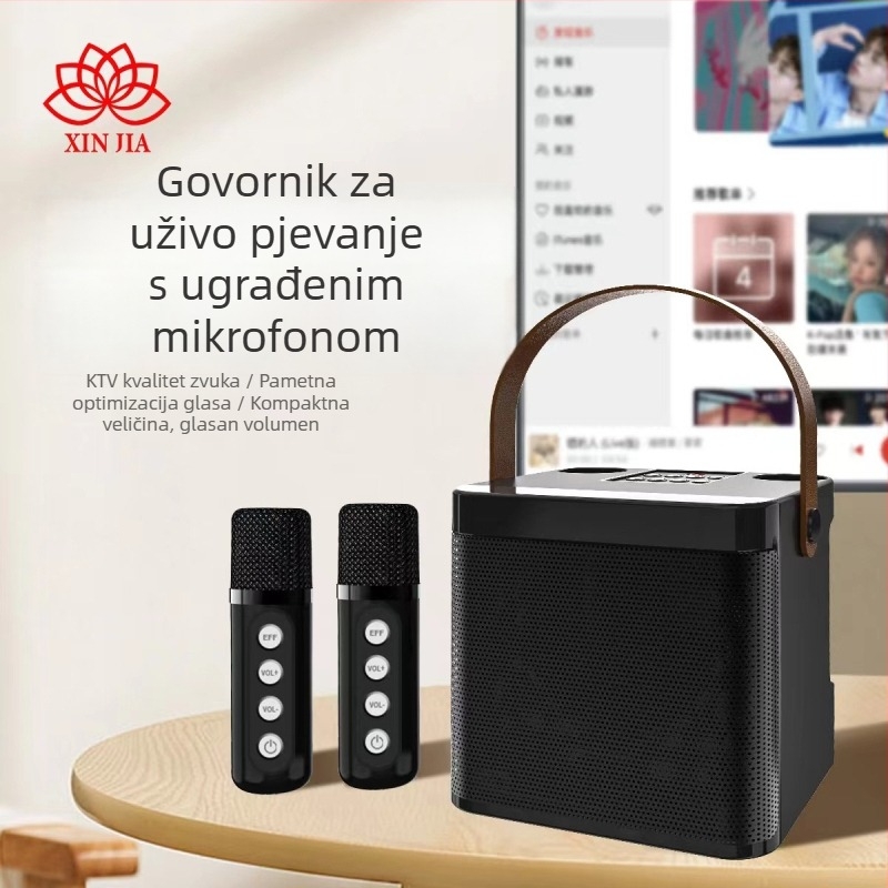 Prijenosni vanjski Bluetooth karaoke zvučnik s ugrađenom baterijom – Bluetooth 5.3, 10W izlaz, baterija 2000–4000 mAh, raspon 100Hz–20kHz, domet 10m