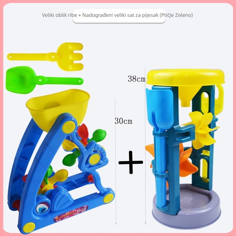 Dječji set za igru u pijesku: plastična lopatica, kanta, lijak, pješčani sat, lanac i ravnoteža (Materijal: Plastika; Dob: 0–3 godine; Pakiranje: šarena kutija; Kategorija: Igračke)