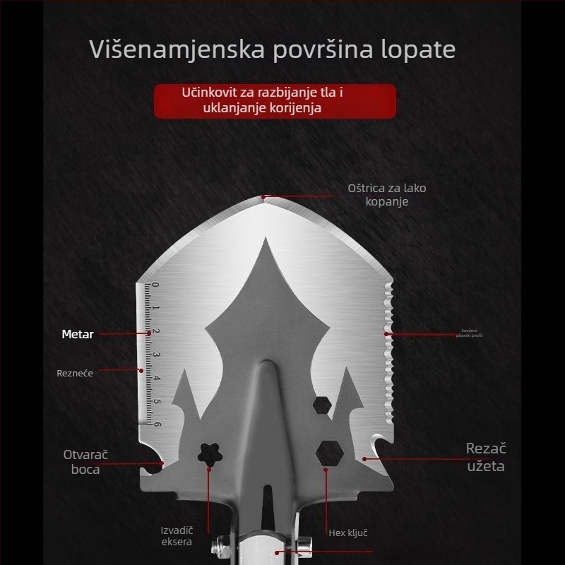 Sklopiva vojna lopata od manganskog čelika, za kampiranje i preživljavanje, višenamjenska lopata za snijeg, montirana na vozilo