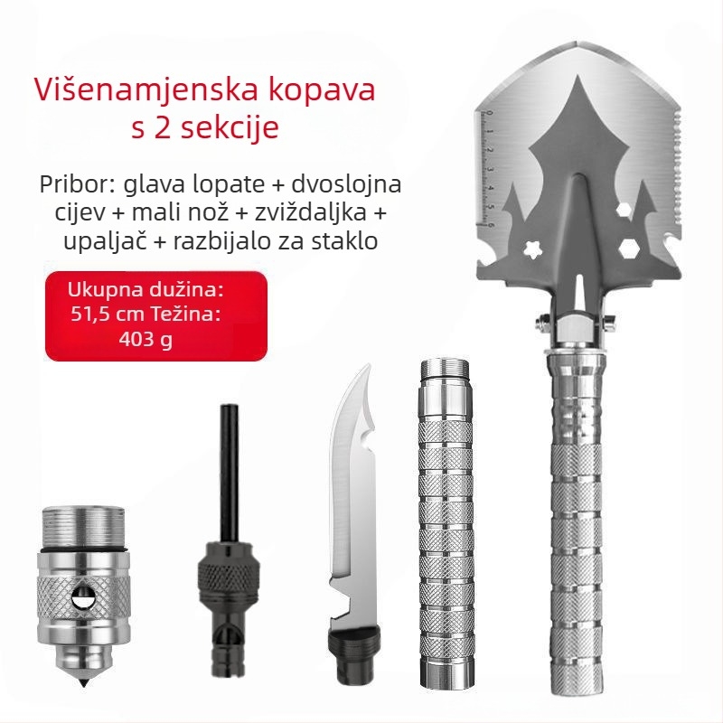 Sklopiva vojna lopata od manganskog čelika, za kampiranje i preživljavanje, višenamjenska lopata za snijeg, montirana na vozilo