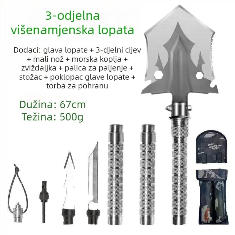 Sklopiva vojna lopata od manganskog čelika, za kampiranje i preživljavanje, višenamjenska lopata za snijeg, montirana na vozilo