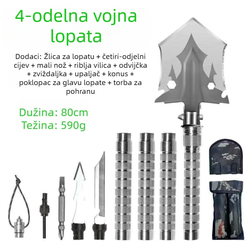 Sklopiva vojna lopata od manganskog čelika, za kampiranje i preživljavanje, višenamjenska lopata za snijeg, montirana na vozilo