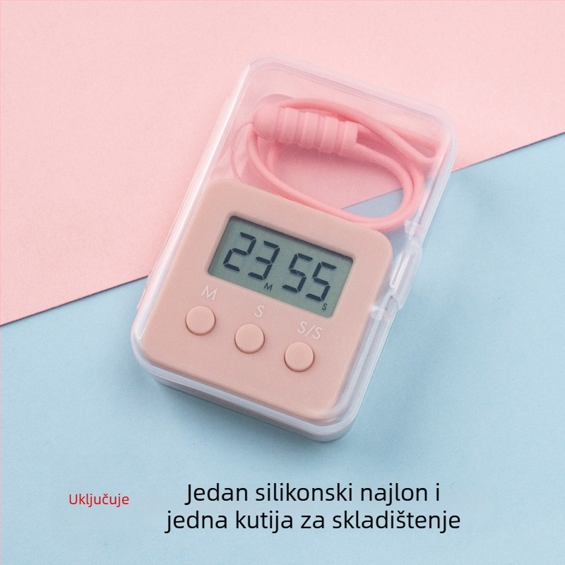 Elektronički tajmer s alarmom – pravokutni oblik, napajanje baterijom, LED zaslon, plastično kućište, za učenje, ured i kuhinju