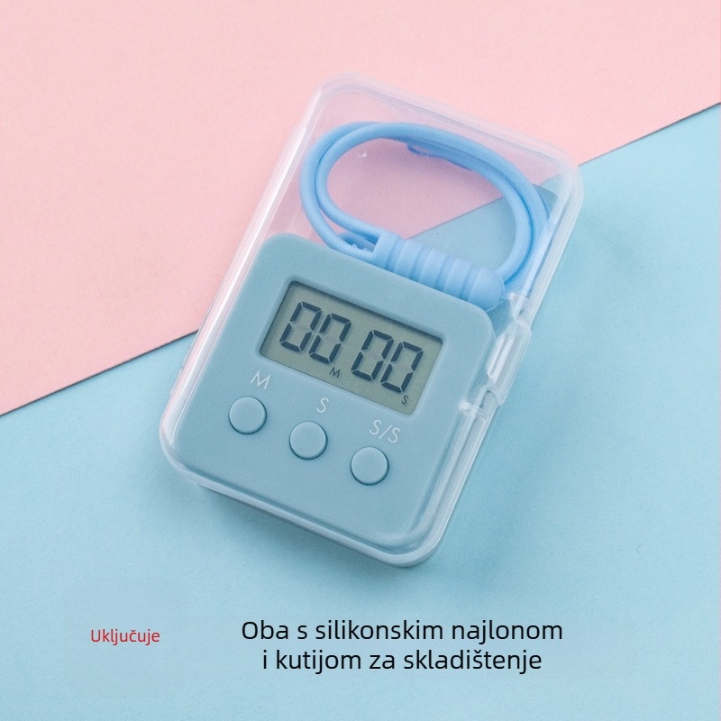 Elektronički tajmer s alarmom – pravokutni oblik, napajanje baterijom, LED zaslon, plastično kućište, za učenje, ured i kuhinju