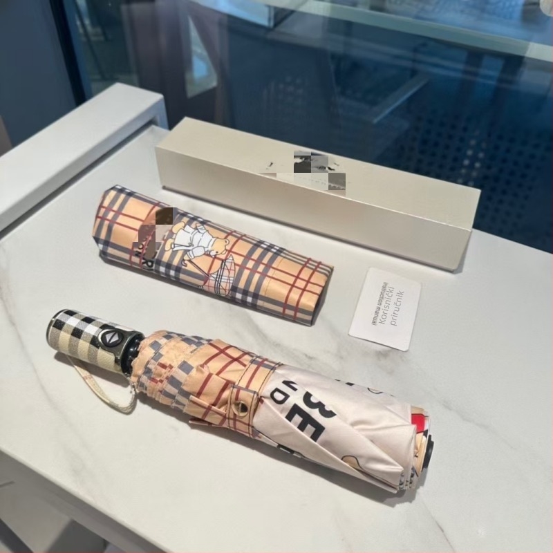 Kišobran za sunce i kišu, potpuno automatski sklopivi kišobran, karirani dizajn, UPF > 40, 8 rebara, poliester 190T, osovina od čelika, drška od drva