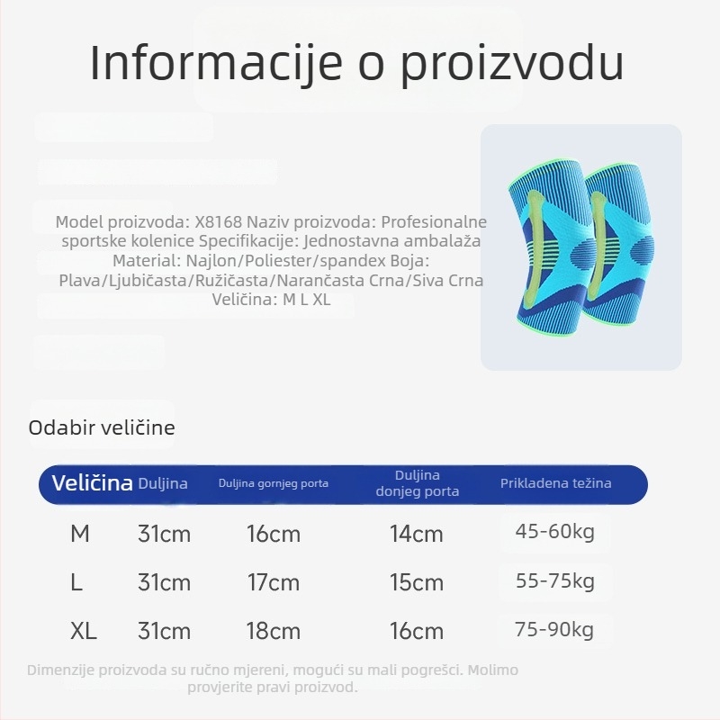 Štitnici za koljena za odrasle, silikon, mješavina najlona-spandexa-poliestera, za trčanje i planinarenje