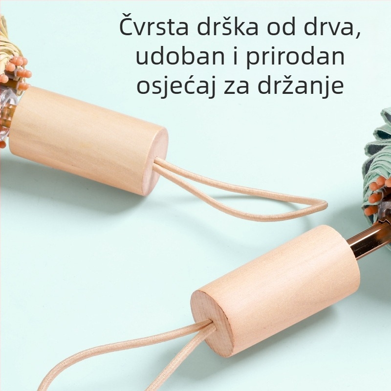 16-rameni sklopivi UV kišni suncobran, otporan na vjetar i kišu, ručno otvaranje i zatvaranje, drvena ručka, mogućnost prilagođavanja