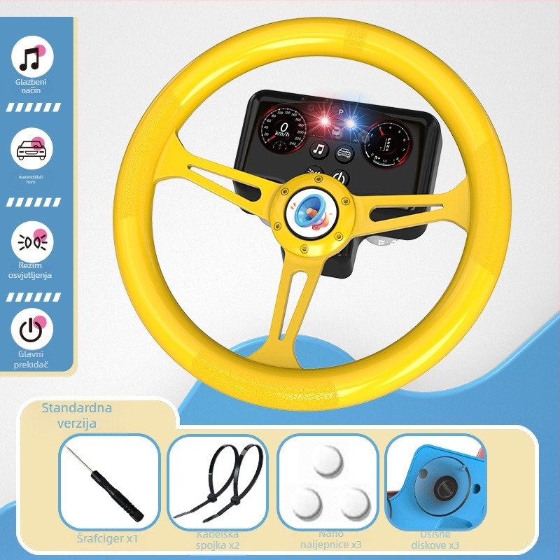 Dječji volan za igru sa svjetlima - retro simulacija suvozača, glazba/glas, plastika, memorija do 1 GB, napajanje obična suha baterija, uzrast 4–6 godina