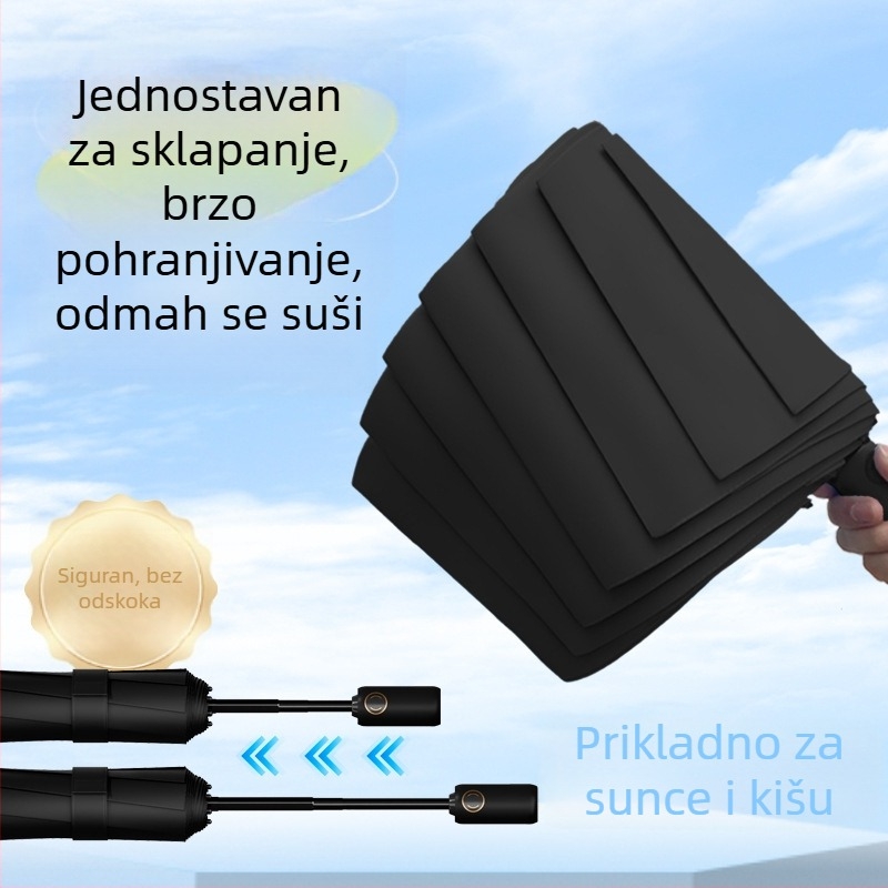 Školski automatski sklopivi kišobran za kišu i sunce, s automatskim otvaranjem i zatvaranjem, 8 rebara od čelika, tri-fold dizajn, ojačan i prenosan, UPF>50