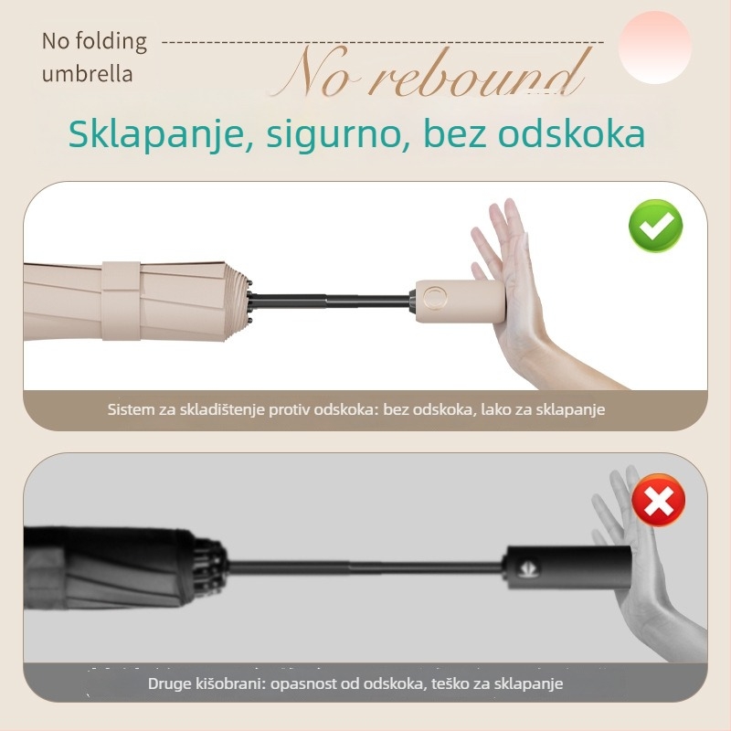 Školski automatski sklopivi kišobran za kišu i sunce, s automatskim otvaranjem i zatvaranjem, 8 rebara od čelika, tri-fold dizajn, ojačan i prenosan, UPF>50