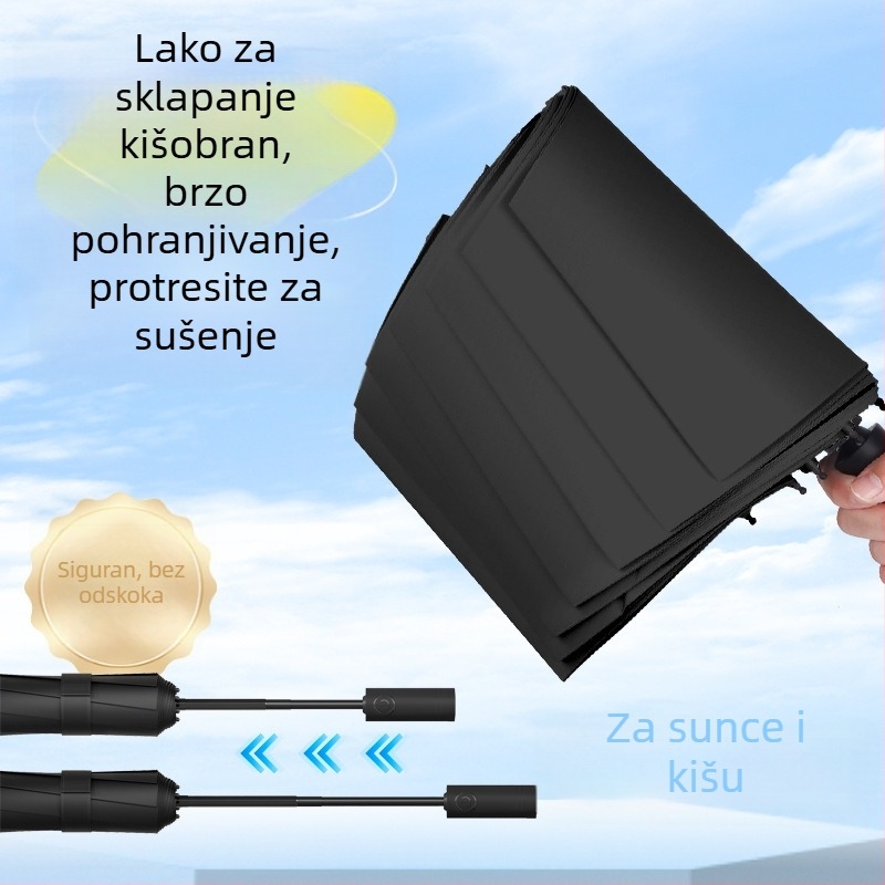 Školski automatski sklopivi kišobran za kišu i sunce, s automatskim otvaranjem i zatvaranjem, 8 rebara od čelika, tri-fold dizajn, ojačan i prenosan, UPF>50