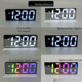 Alarmni sat za dnevni boravak s LED zaslonom, termometrom, kalendarom, noćnim svjetlom i tihim radom