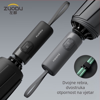 Zuodu reverzibilni automatski kišobran s 10 aluminijskih rebara, UPF50+, tkanina 210T, masa 650 g