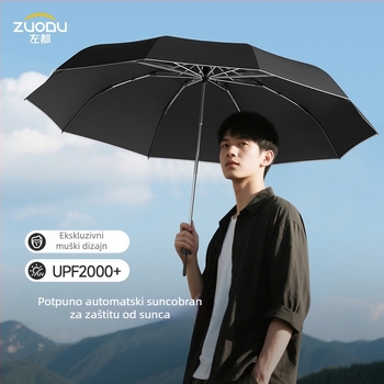 Zuodu reverzibilni automatski kišobran s 10 aluminijskih rebara, UPF50+, tkanina 210T, masa 650 g