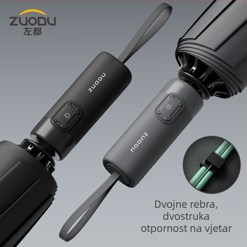 Zuodu reverzibilni automatski kišobran s 10 aluminijskih rebara, UPF50+, tkanina 210T, masa 650 g