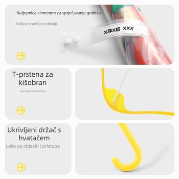 Dječji prozirni kišobran u stilu crtanog filma, s dugom zakrivljenom ručkom, PVC navlaka, 6 rebara, čelični okvir i plastična ručka