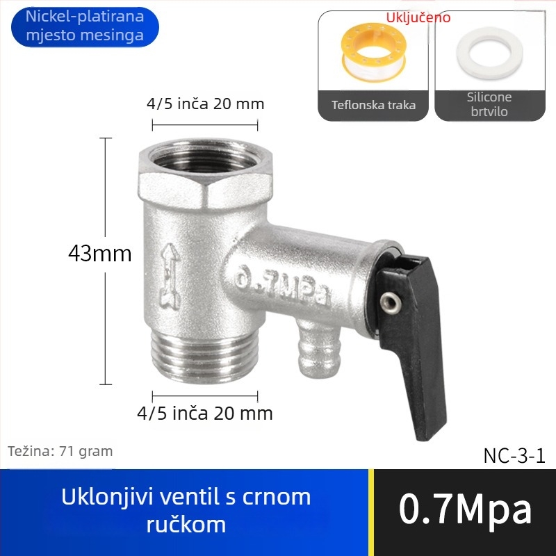 Sigurnosni ventil za grijač vode — bakar, Hongying, oslobađanje tlaka, moderni minimalistički dizajn