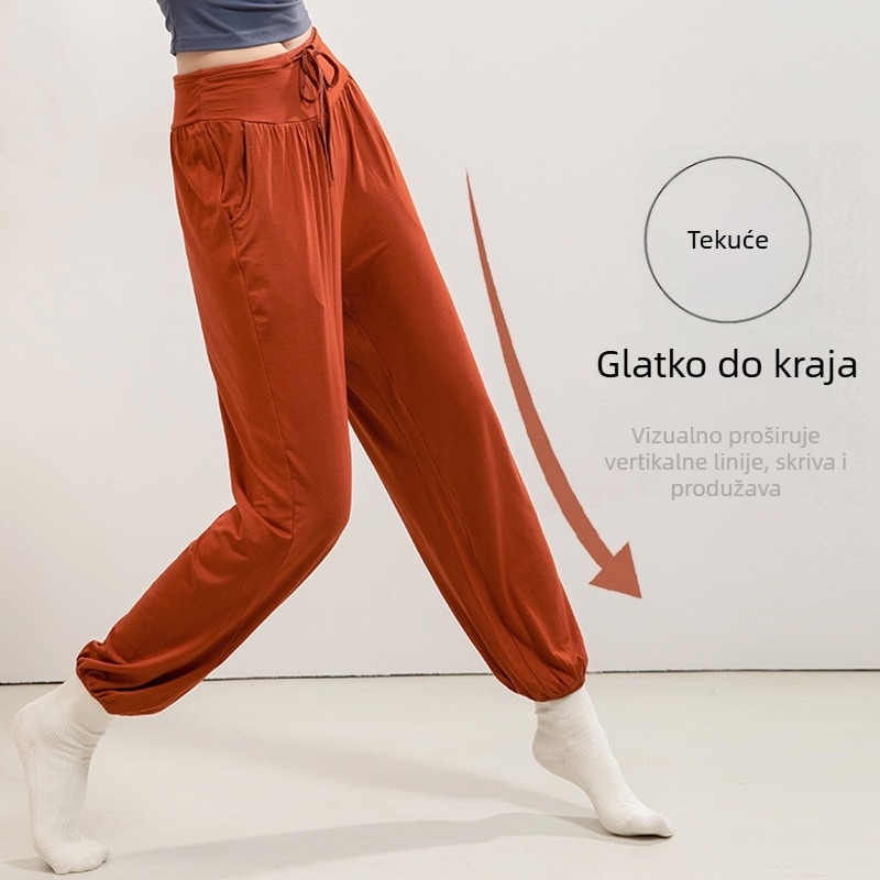 Ženske plesne hlače od modalnog materijala, opuštenog haremskog stila za moderni ples i jogu, jednostavan uzorak, Modal tkanina (96% modal)