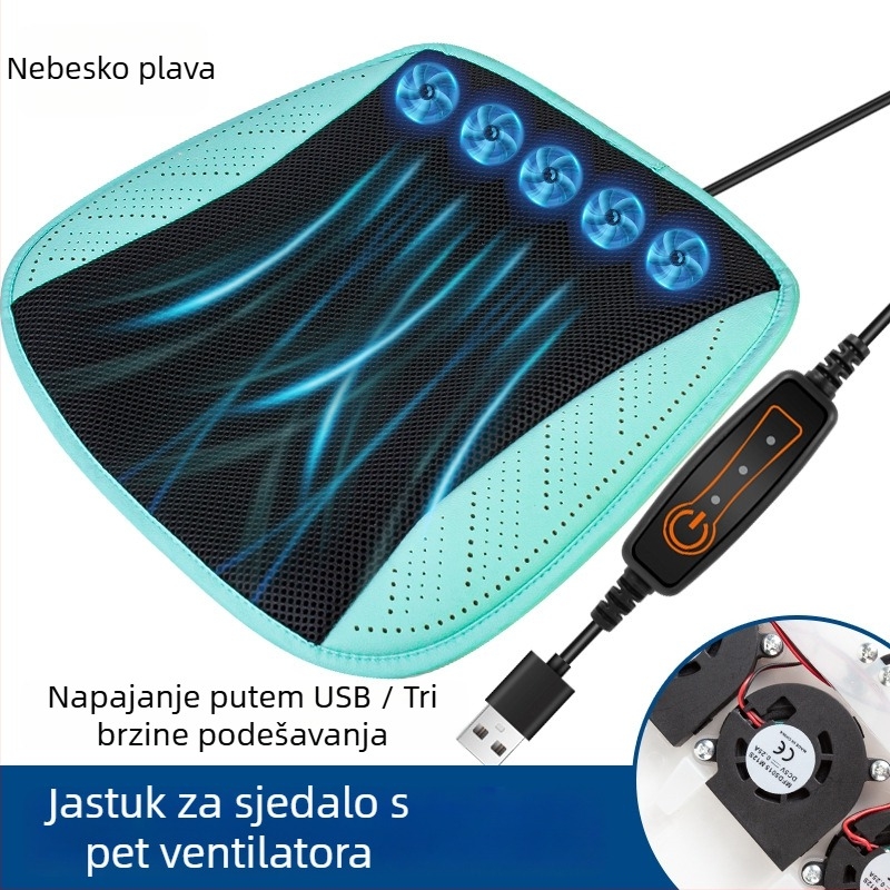 Auto sjedalo jastučić za ljeto, ventilacija i hlađenje, USB ventilator, Ice Silk površina