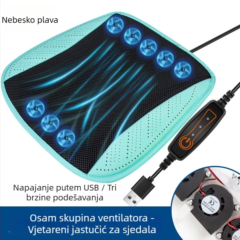 Auto sjedalo jastučić za ljeto, ventilacija i hlađenje, USB ventilator, Ice Silk površina