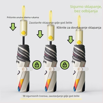 Dječji kišobran pre djecu, potpuno automatsko otvaranje, 8 rebara od fiberglasa, UPF50+ zaštita, polumjer kupole 48–53 cm, mogućnost prilagođene šare