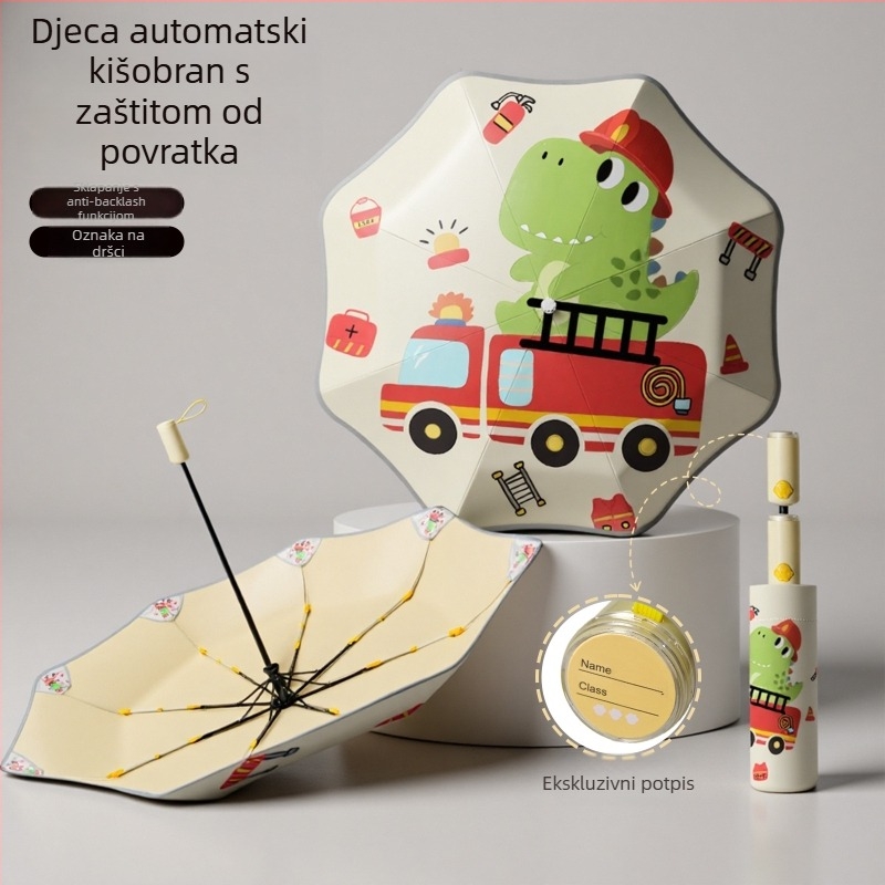 Dječji kišobran pre djecu, potpuno automatsko otvaranje, 8 rebara od fiberglasa, UPF50+ zaštita, polumjer kupole 48–53 cm, mogućnost prilagođene šare