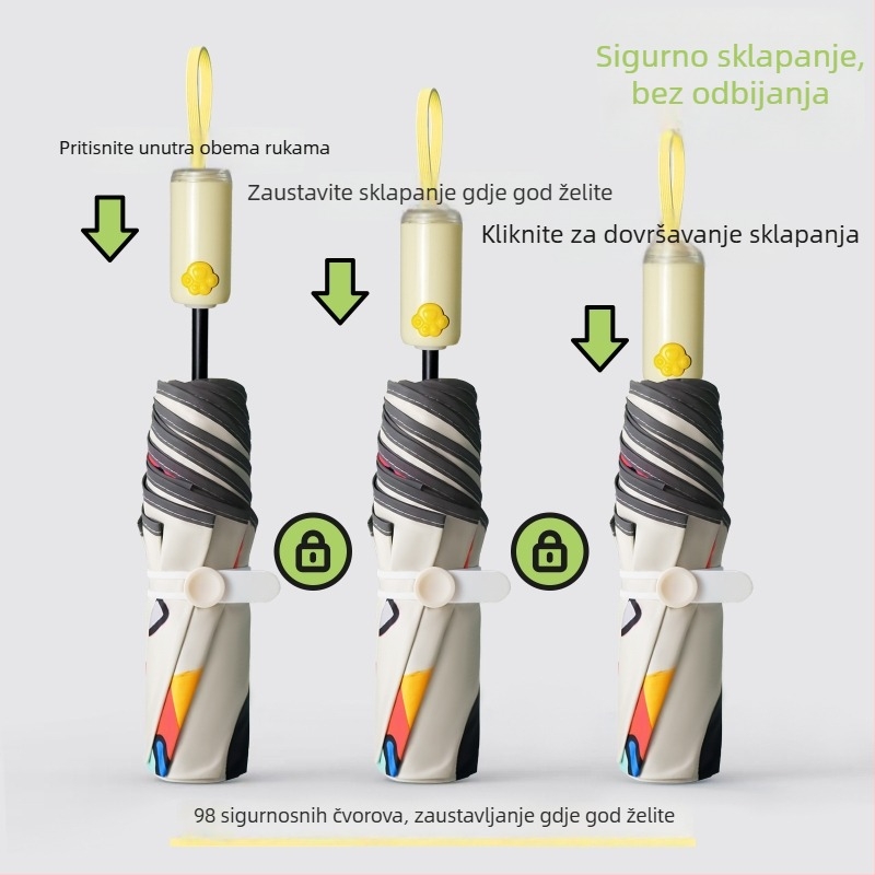 Dječji kišobran pre djecu, potpuno automatsko otvaranje, 8 rebara od fiberglasa, UPF50+ zaštita, polumjer kupole 48–53 cm, mogućnost prilagođene šare