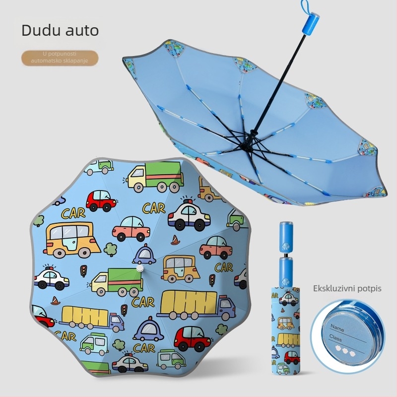 Dječji kišobran pre djecu, potpuno automatsko otvaranje, 8 rebara od fiberglasa, UPF50+ zaštita, polumjer kupole 48–53 cm, mogućnost prilagođene šare