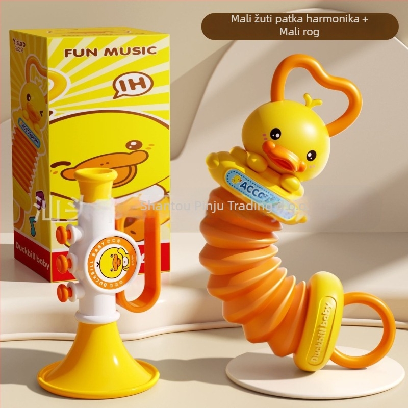 Mini harmonika za bebe s dizajnom žute patke, vježbanje hvatanja, edukativna igračka za rani razvoj