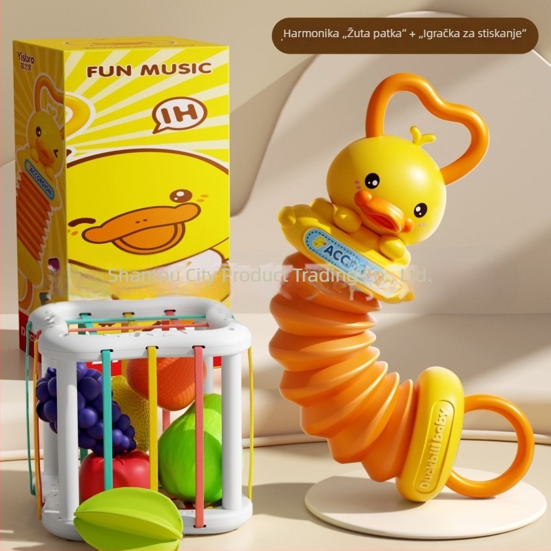Mini harmonika za bebe s dizajnom žute patke, vježbanje hvatanja, edukativna igračka za rani razvoj