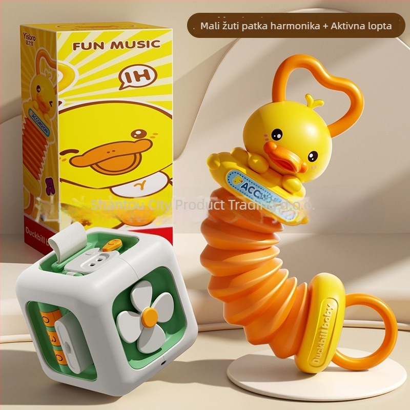 Mini harmonika za bebe s dizajnom žute patke, vježbanje hvatanja, edukativna igračka za rani razvoj