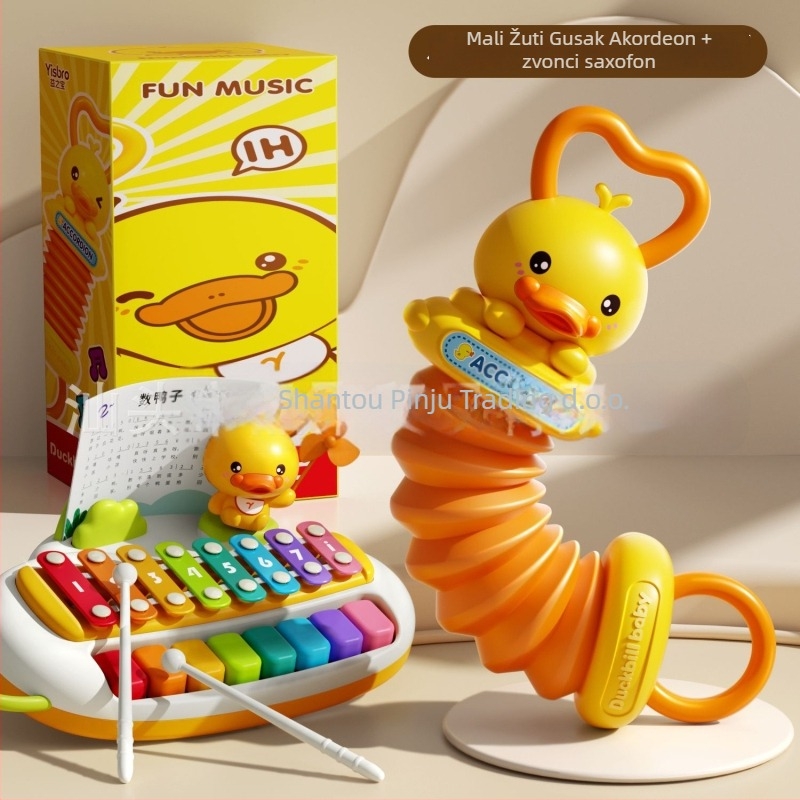 Mini harmonika za bebe s dizajnom žute patke, vježbanje hvatanja, edukativna igračka za rani razvoj