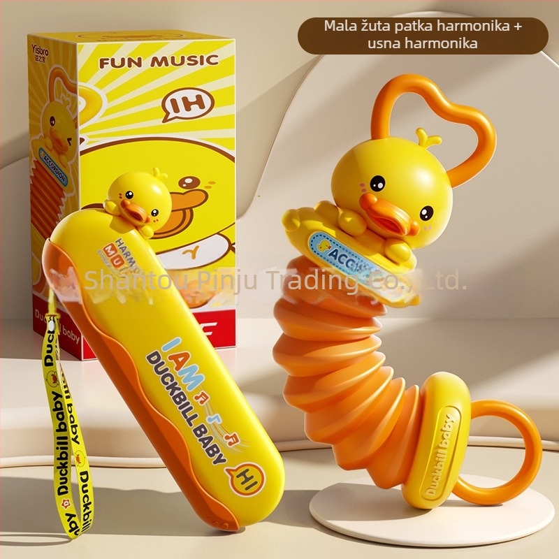 Mini harmonika za bebe s dizajnom žute patke, vježbanje hvatanja, edukativna igračka za rani razvoj