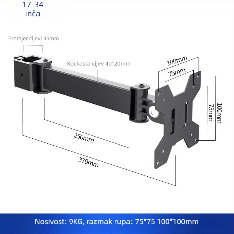 Nosač za dva monitora s plutajućim produžnim ramenom (Materijal: hladno valjana čelična + aluminijska legura; Kompatibilnost: metal + plastika; Značka: Hillport; Model: nosač za dva monitora)