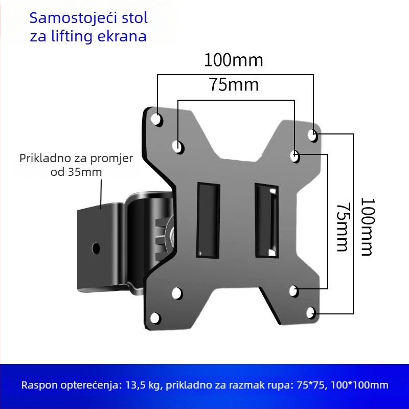 Nosač za dva monitora s plutajućim produžnim ramenom (Materijal: hladno valjana čelična + aluminijska legura; Kompatibilnost: metal + plastika; Značka: Hillport; Model: nosač za dva monitora)