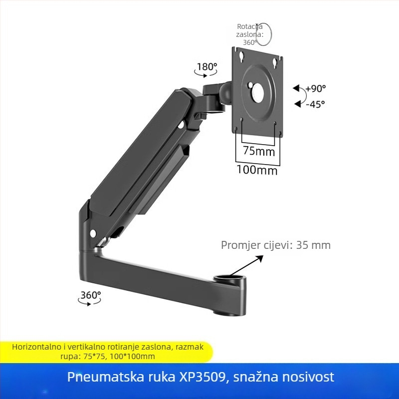 Nosač za dva monitora s plutajućim produžnim ramenom (Materijal: hladno valjana čelična + aluminijska legura; Kompatibilnost: metal + plastika; Značka: Hillport; Model: nosač za dva monitora)