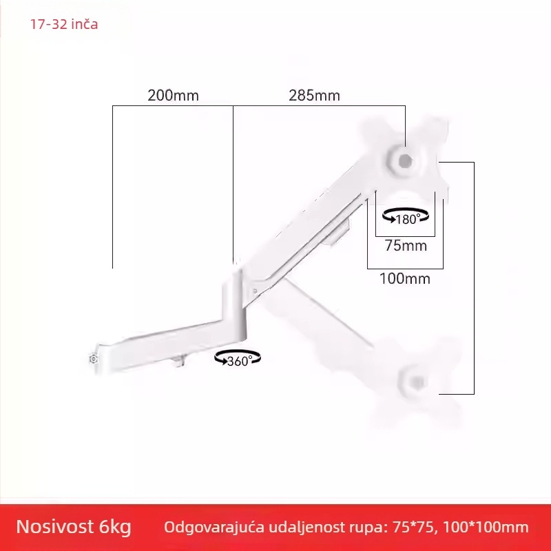 Nosač za dva monitora s plutajućim produžnim ramenom (Materijal: hladno valjana čelična + aluminijska legura; Kompatibilnost: metal + plastika; Značka: Hillport; Model: nosač za dva monitora)